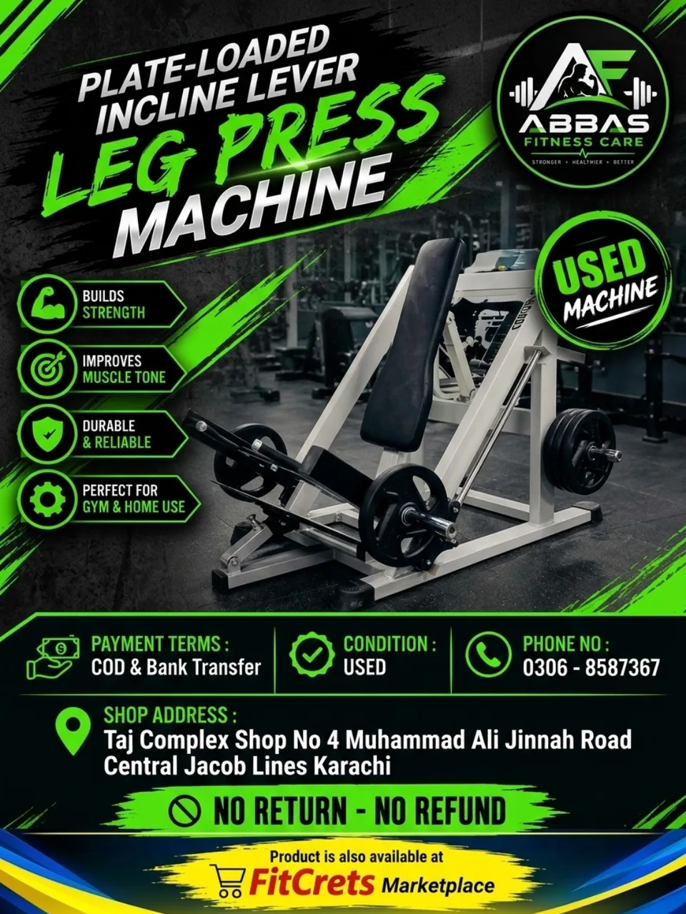 Plate-Loaded Incline Lever Leg Press Machine — photo 1