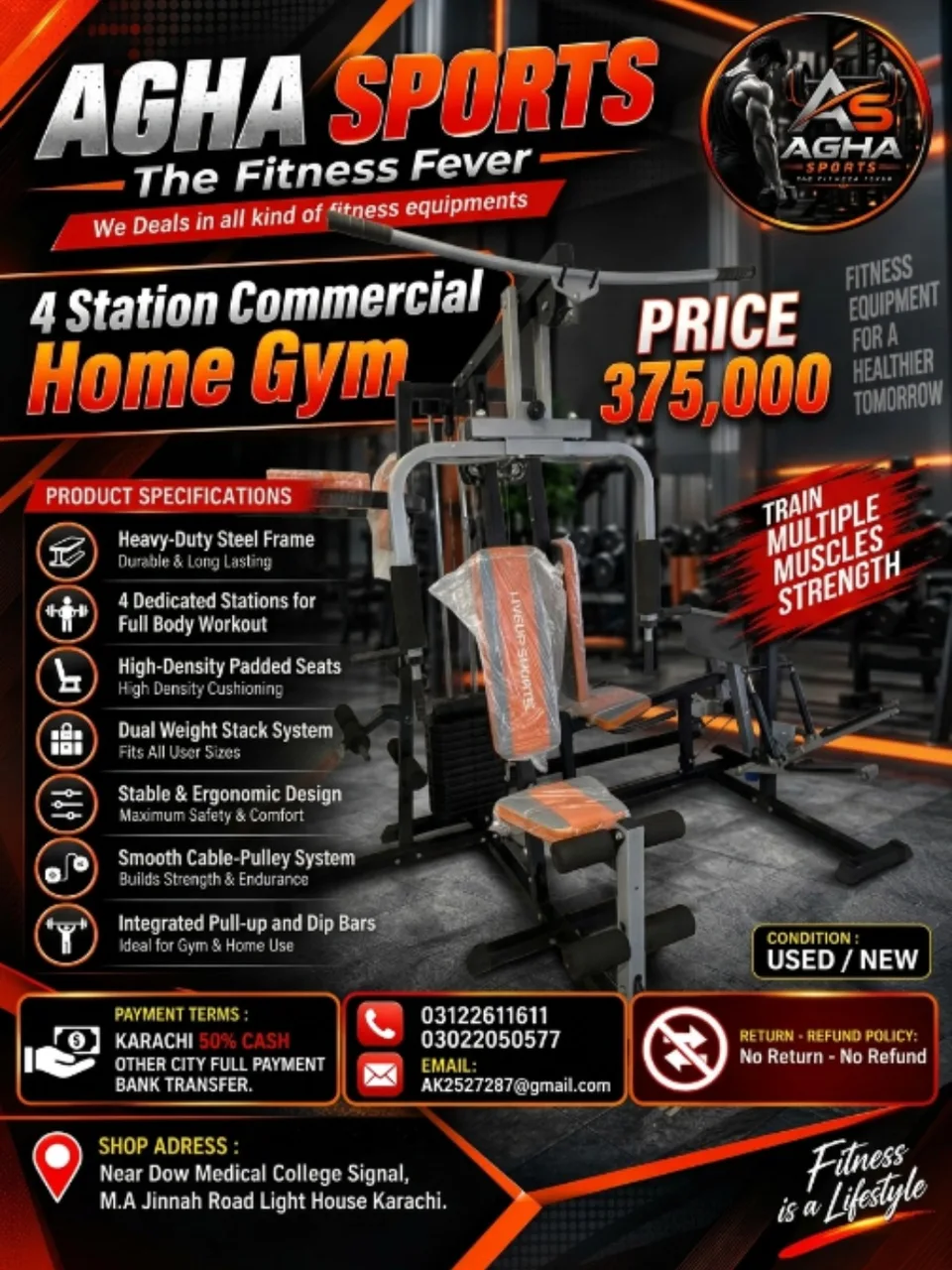 4 Station Commercial Home Gym - also known as a Multi-Station Gym machine