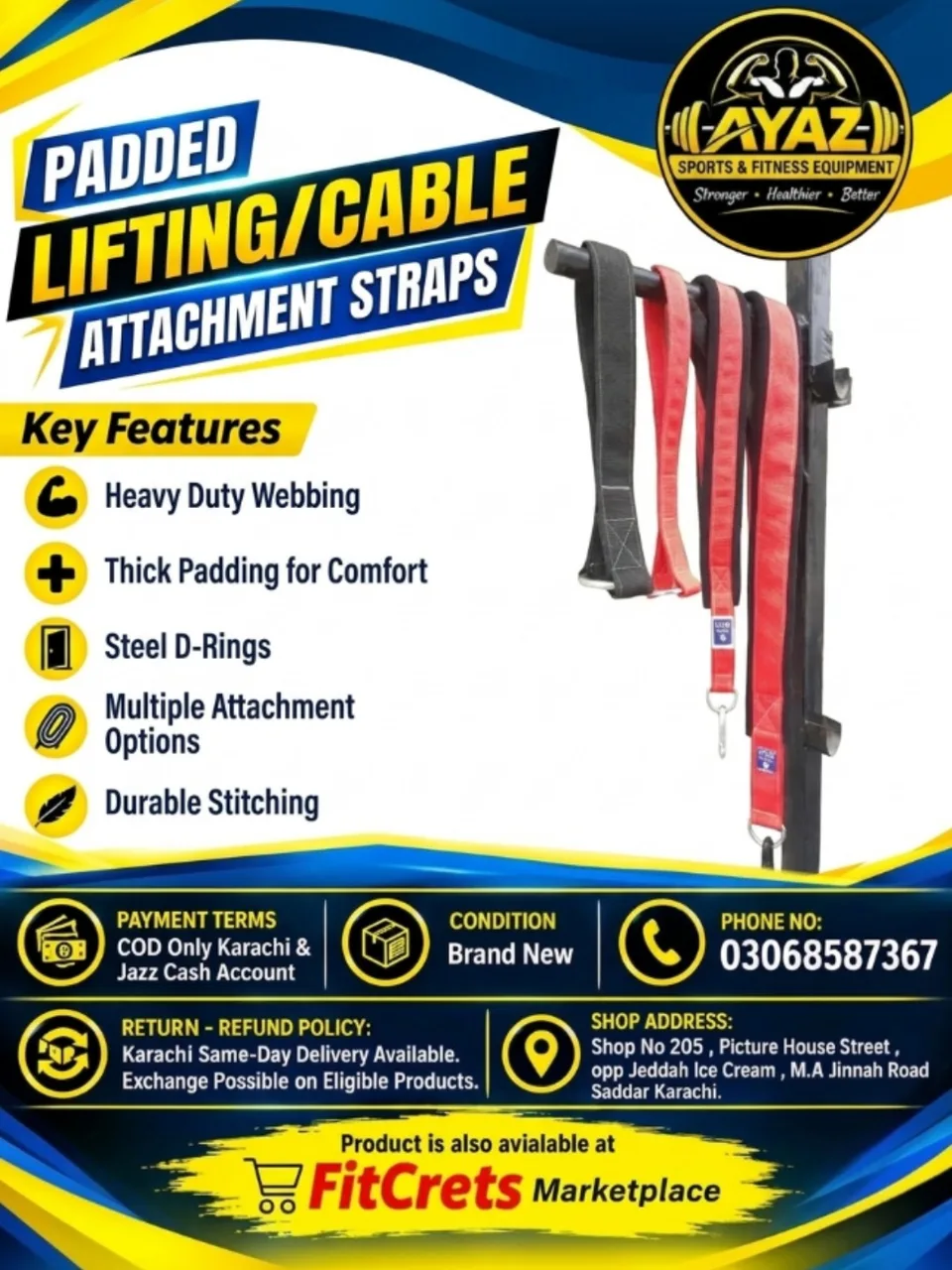 Heavy-Duty Padded Lifting and Gym Cable Attachment Straps (Pair) — photo 1
