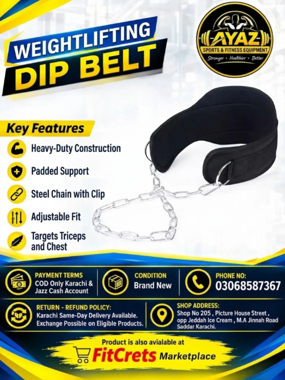 Premium Weightlifting Dip Belt with Heavy-Duty Steel Chain 