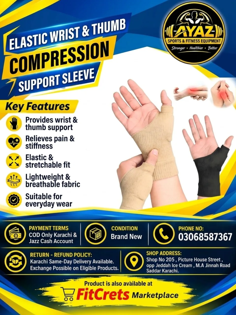 Elastic Wrist & Thumb Compression Support Sleeve — photo 1