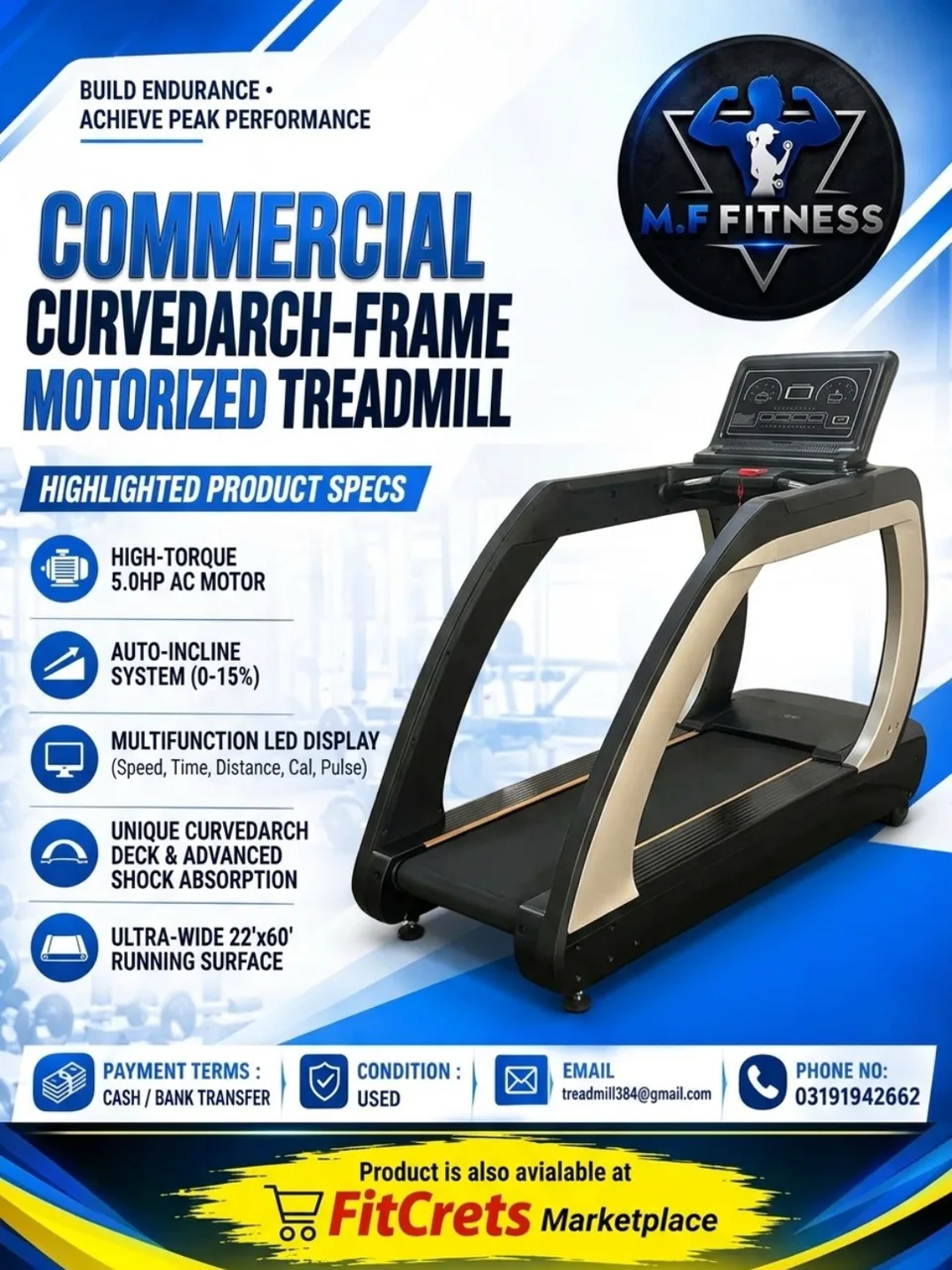 Commercial Curvedarch-Frame Motorized Treadmill