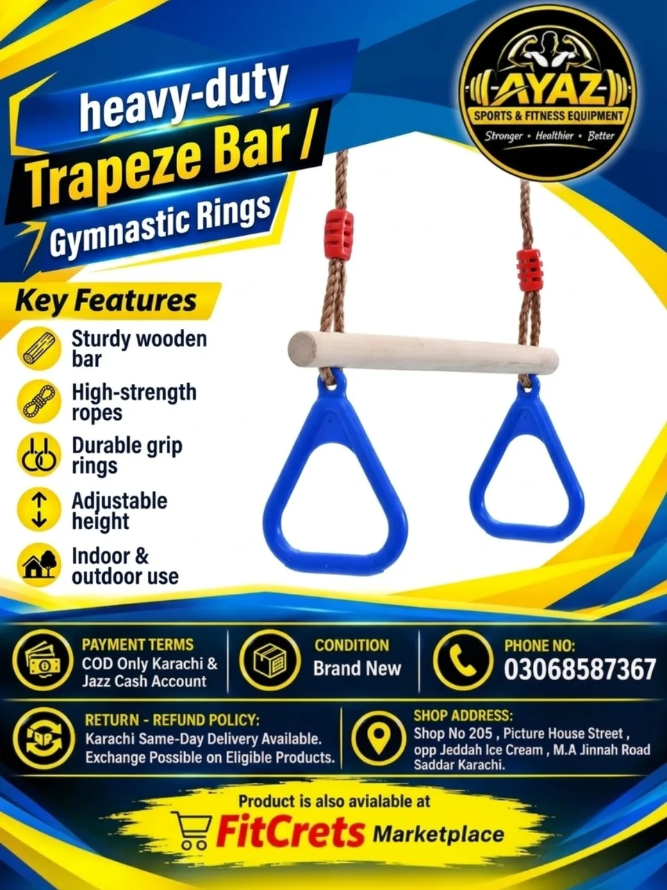 Heavy-Duty Trapeze Bar / Gymnastic Rings — photo 1