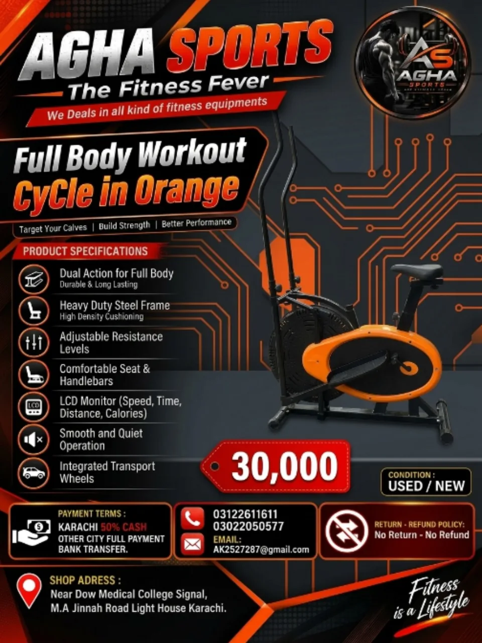 Air Bike Full Body Workout Cycle in Orange