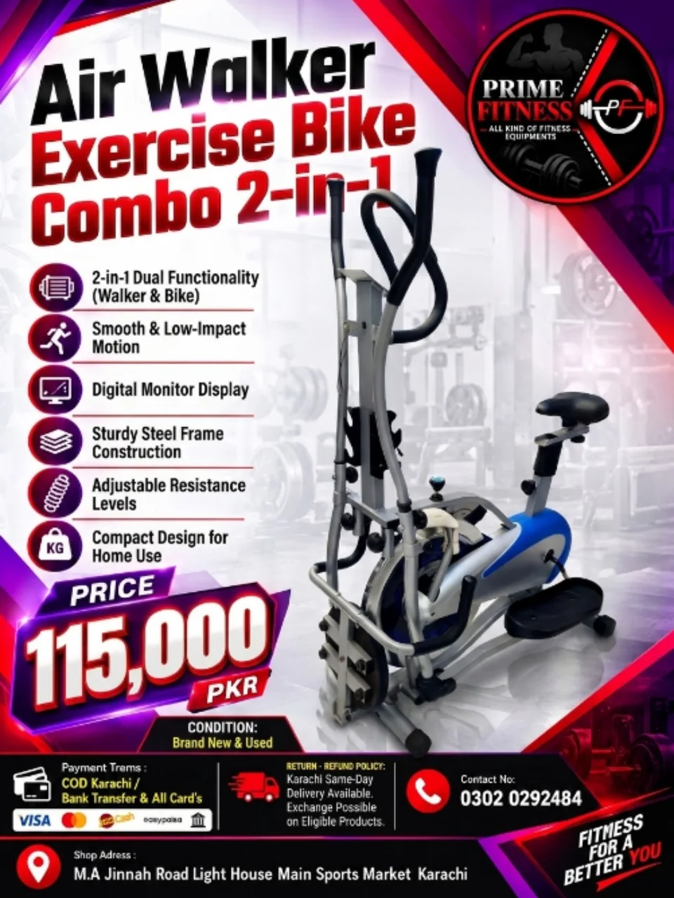 Air Walker Exercise Bike Combo 2-in-1