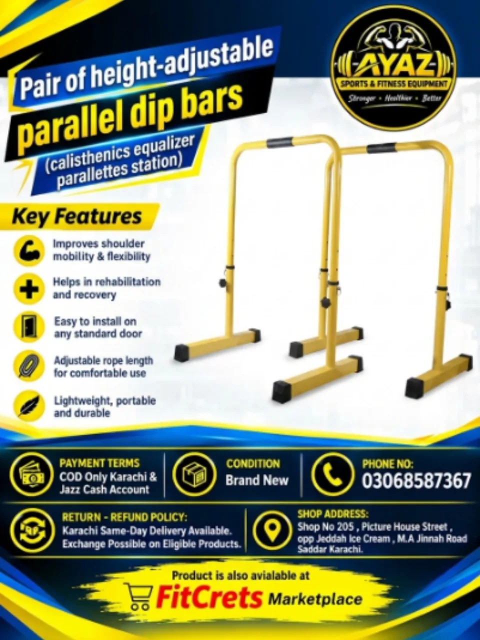 Pair of Height-Adjustable Parallel Dip Bars — photo 1