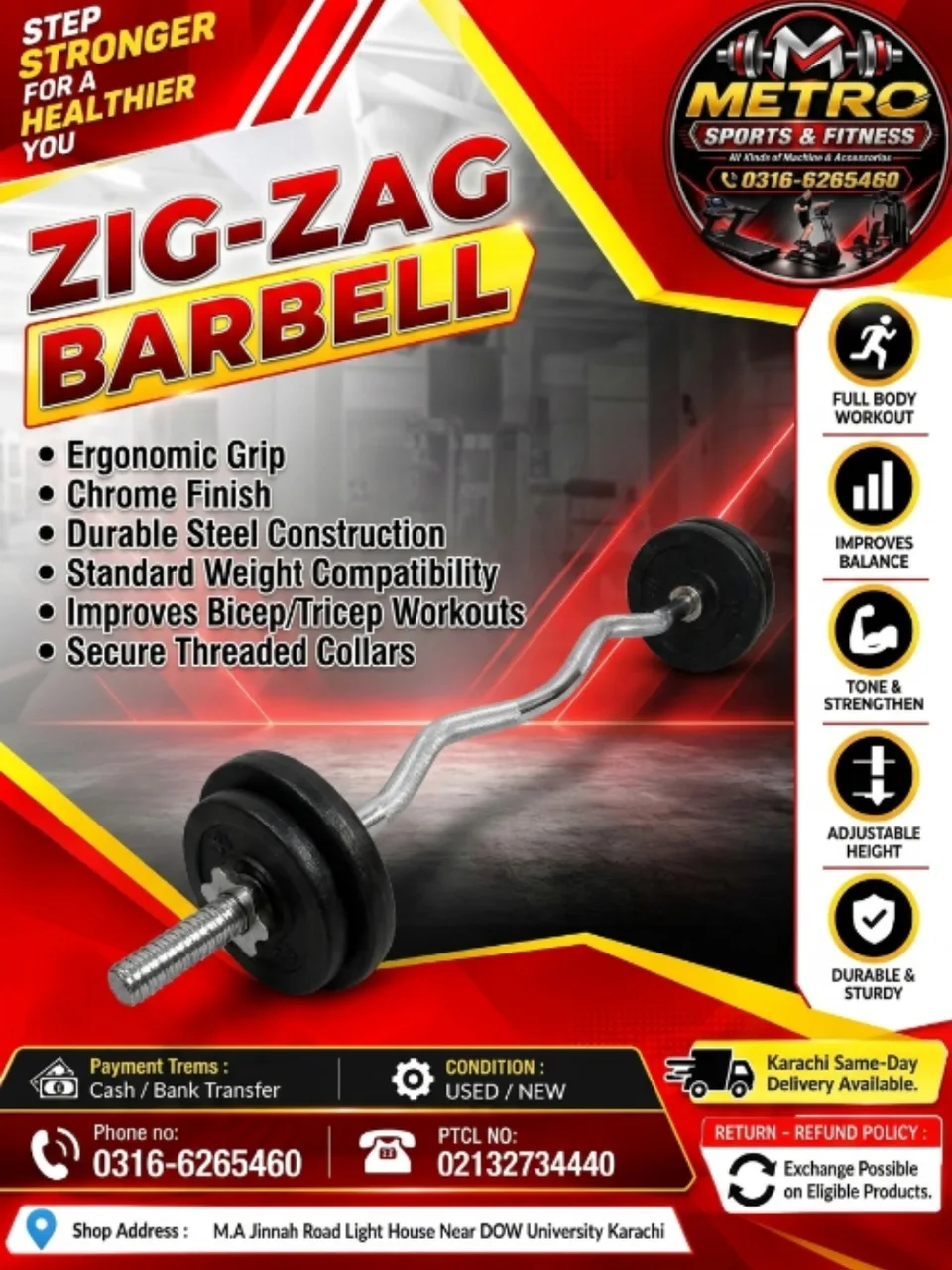 Zig-Zag Barbell (4 Feet, 10KG)