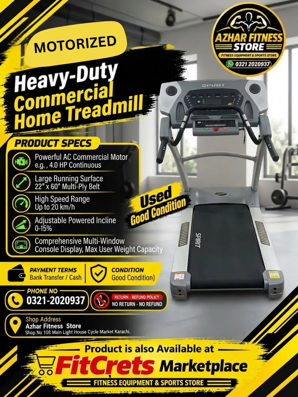 Spirit Heavy-Duty Motorized Commercial Home Treadmill (Used / Good Condition)