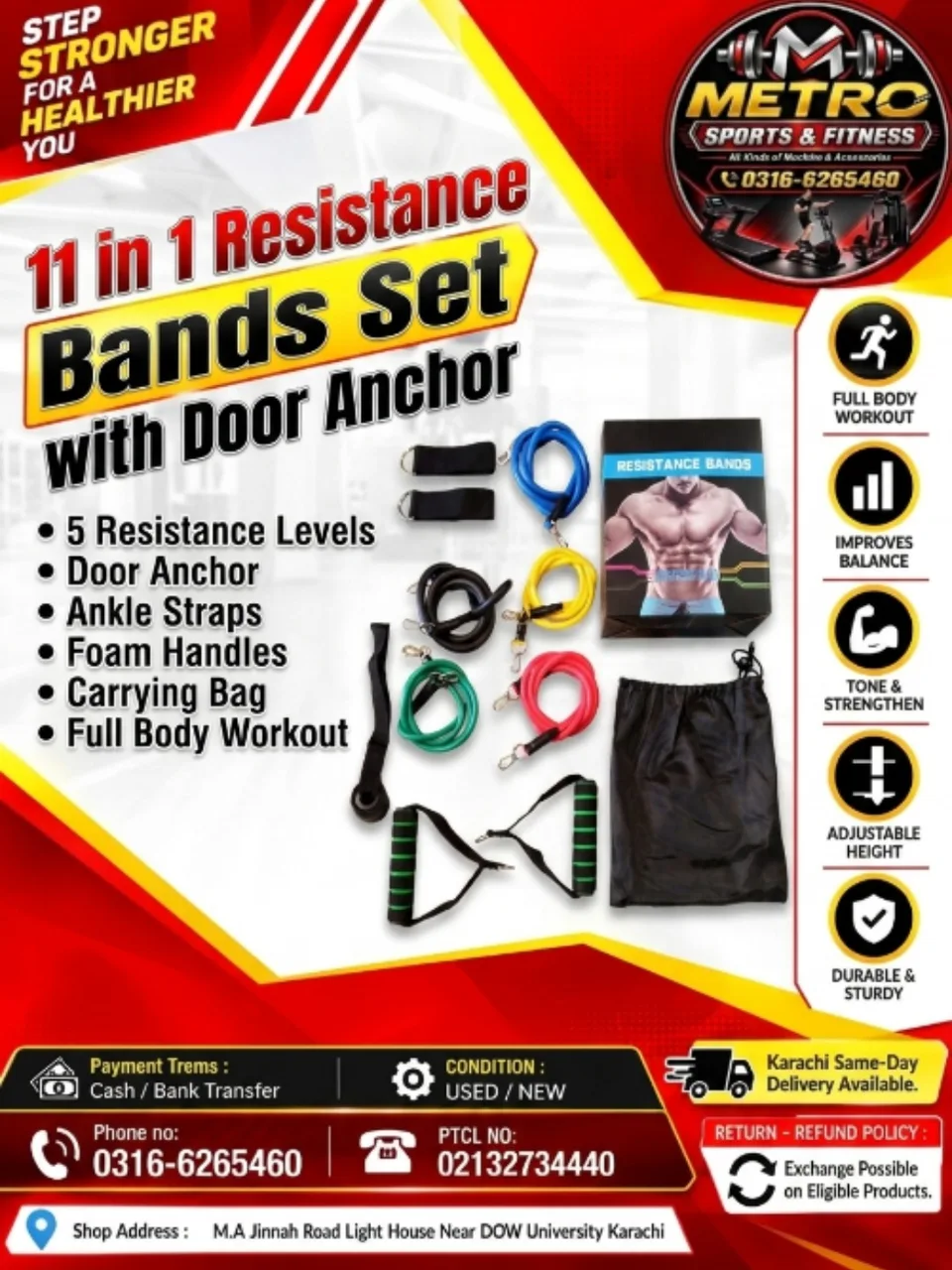 11 in 1 Resistance Bands Set with Door Anchor