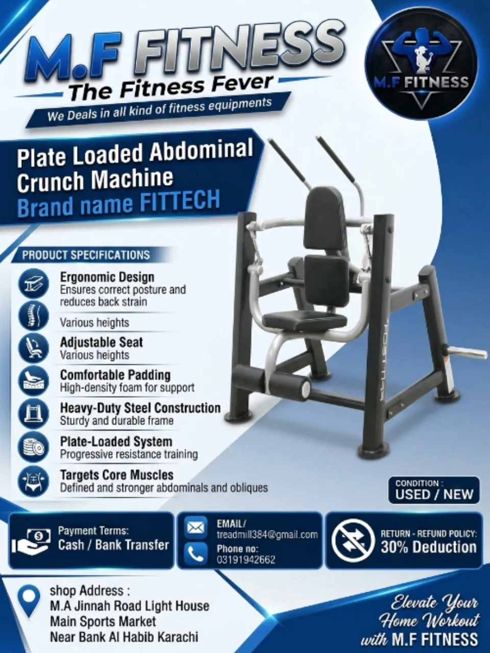 FITTECH Plate Loaded Abdominal Crunch Machine