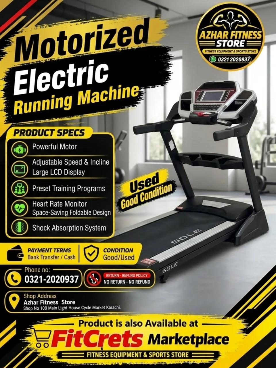 Running Machine / Premium Commercial-Grade Treadmill (Used / Good Condition)