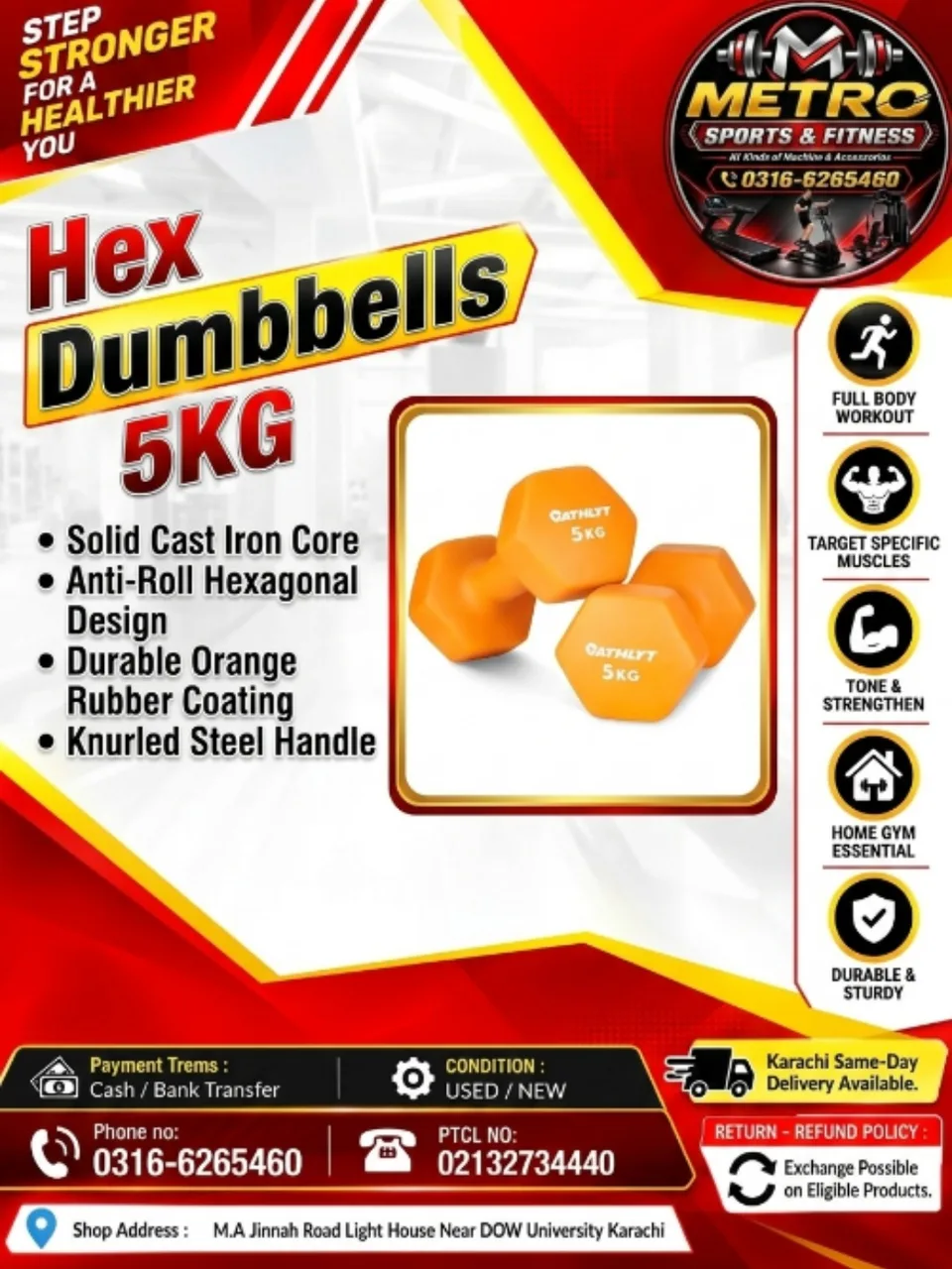 Hex Dumbbells 5KG (Brand name: OATHLYT)