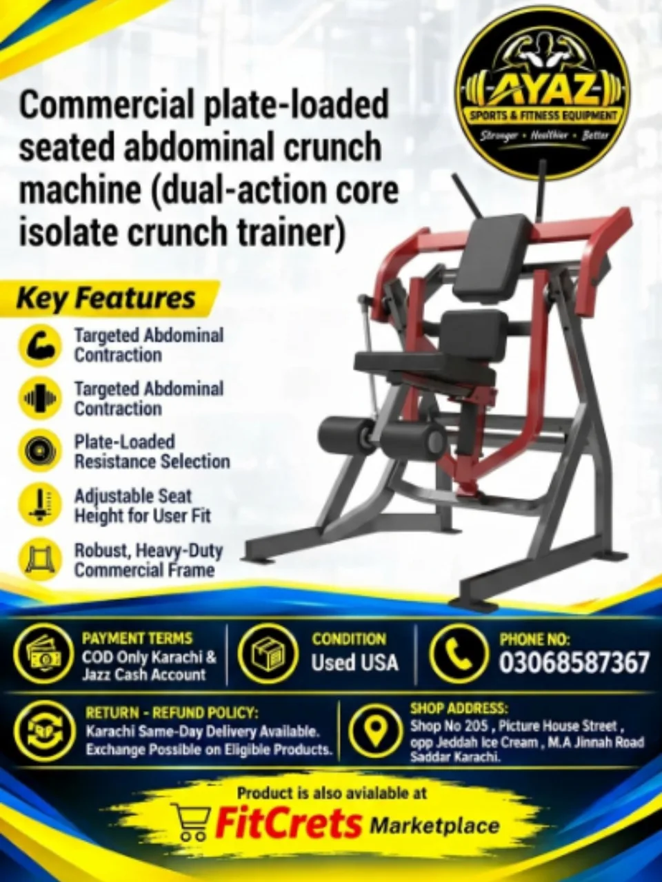 Commercial Plate-Loaded Seated Abdominal Crunch Machine - USED USA — photo 1
