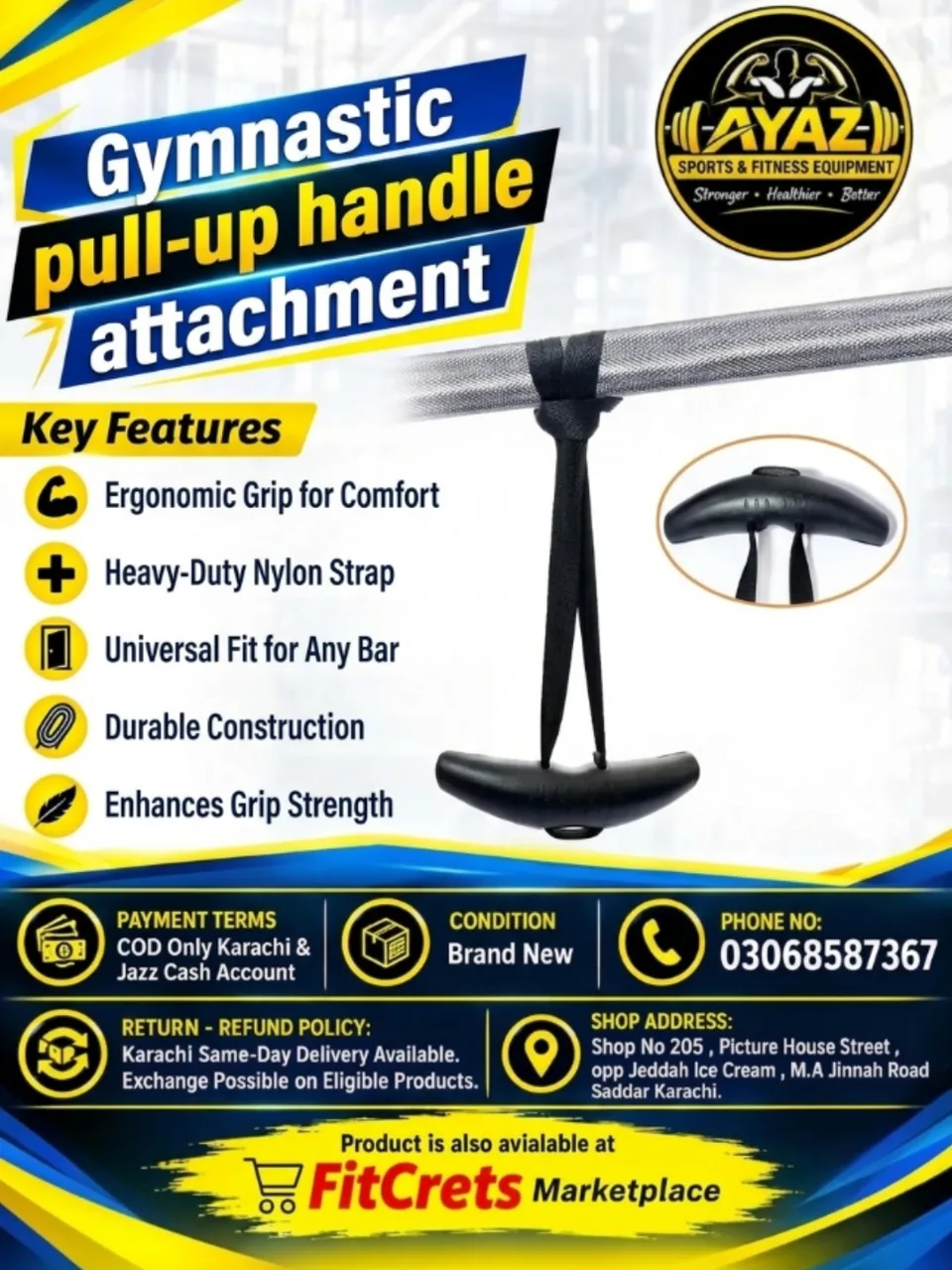 Gymnastic Pull-Up Handle Attachment with Heavy-Duty Nylon Straps (Pair) — photo 1