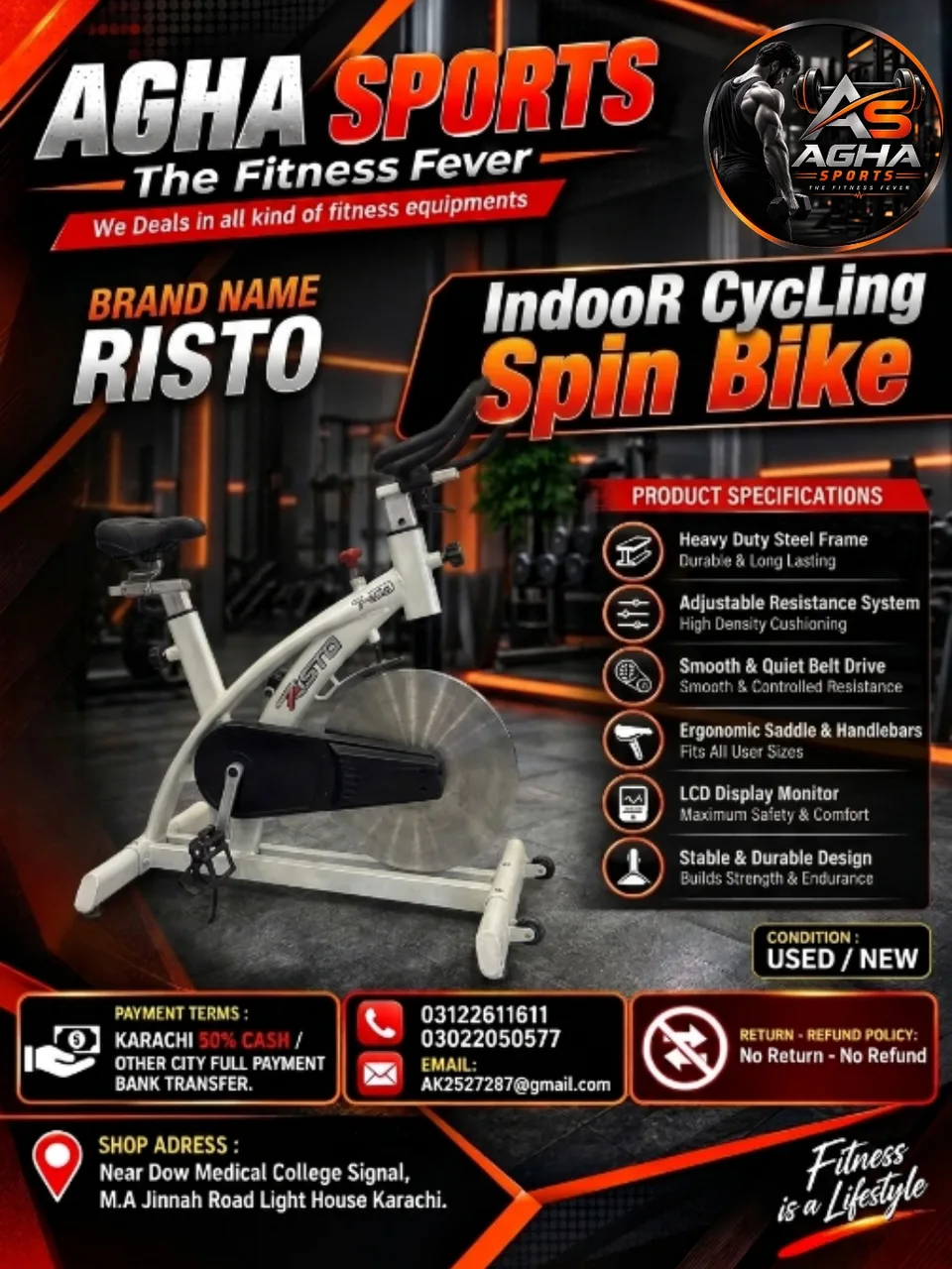 Indoor Cycling Spin Bike (Brand Name: RISTO)