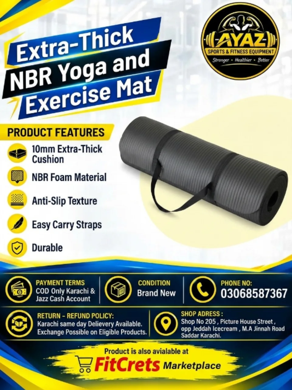 Extra-Thick NBR Yoga and Exercise Mat.