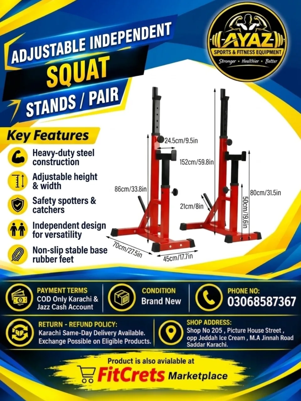 Adjustable Independent Squat Stands / Pair — photo 1