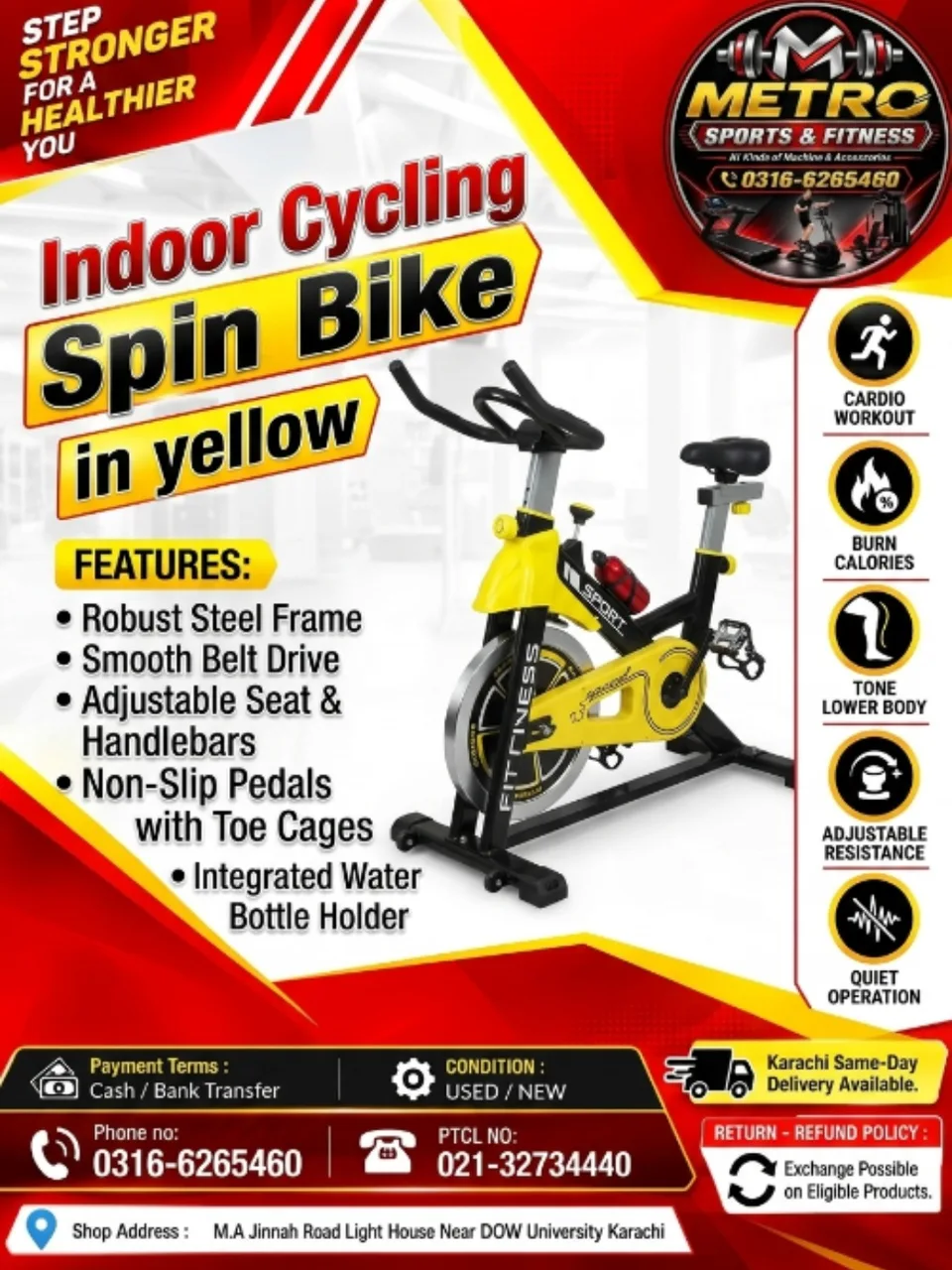 Indoor Cycling Spin Bike (in Yellow)