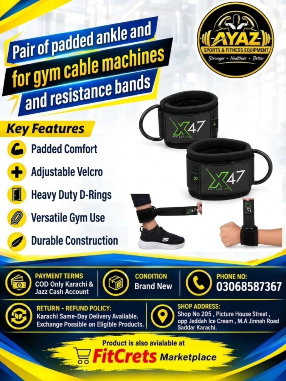 X47 Pro Comfort Gym Cable Machine Ankle Straps (Pair) — photo 1