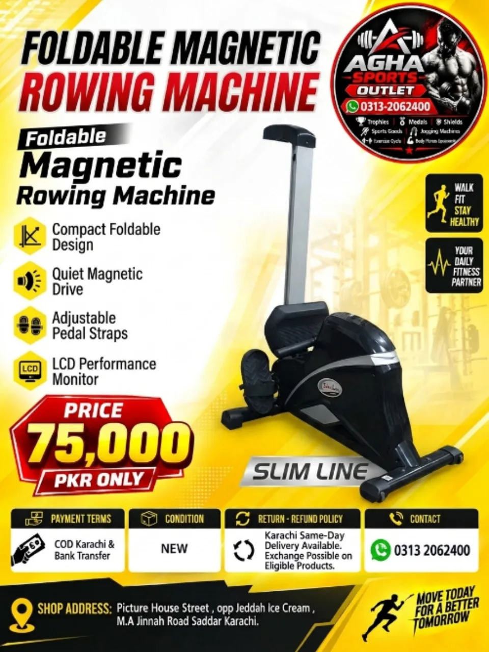 Slim Line Foldable Magnetic Rowing Machine