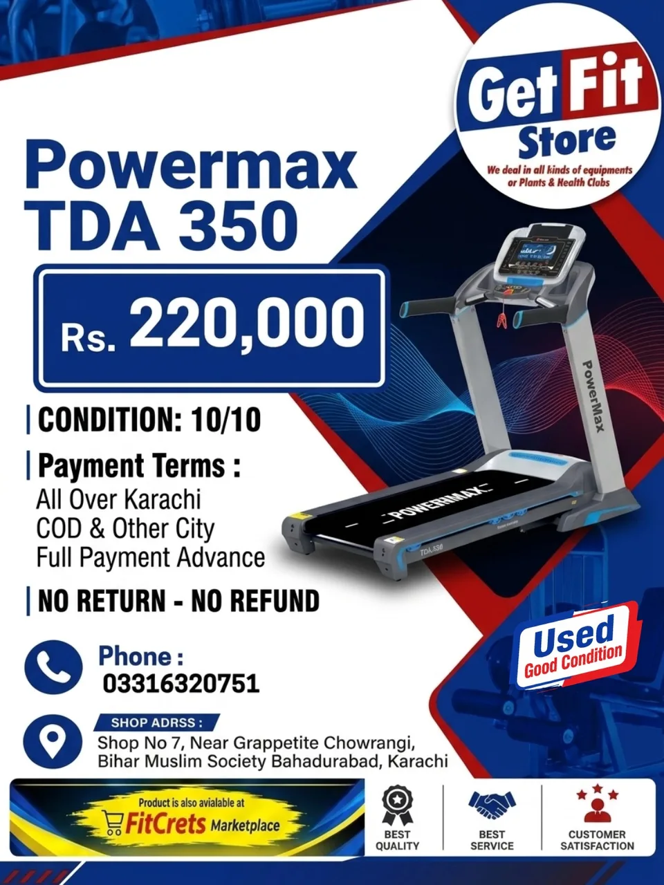 Power max TDA 350 Motorized Treadmill
