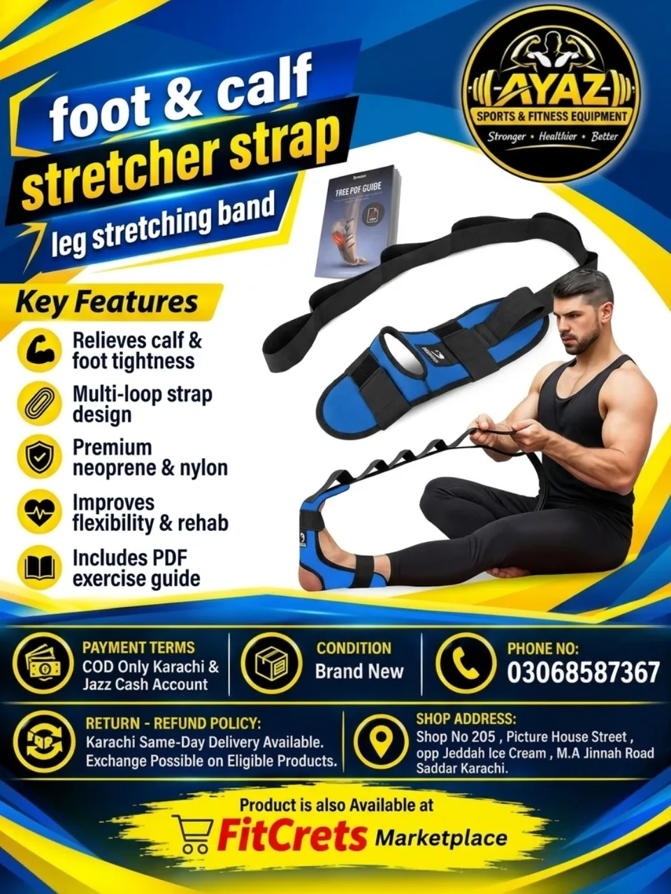 Foot & Calf Stretcher Strap Leg Stretching Band — photo 1