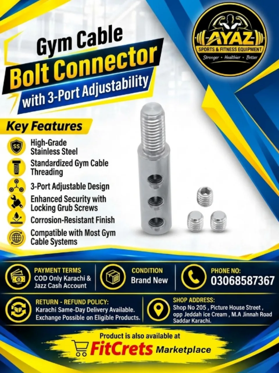 Gym Cable Bolt Connector with 3-Port Adjustability — photo 1