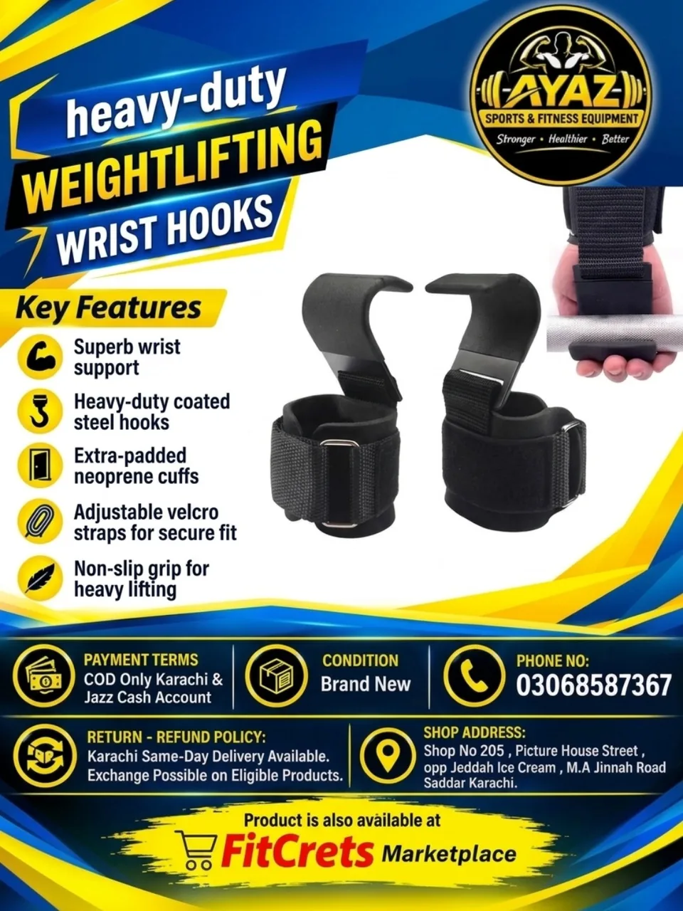 Heavy-Duty Weightlifting Wrist Hooks with Neoprene Cuffs