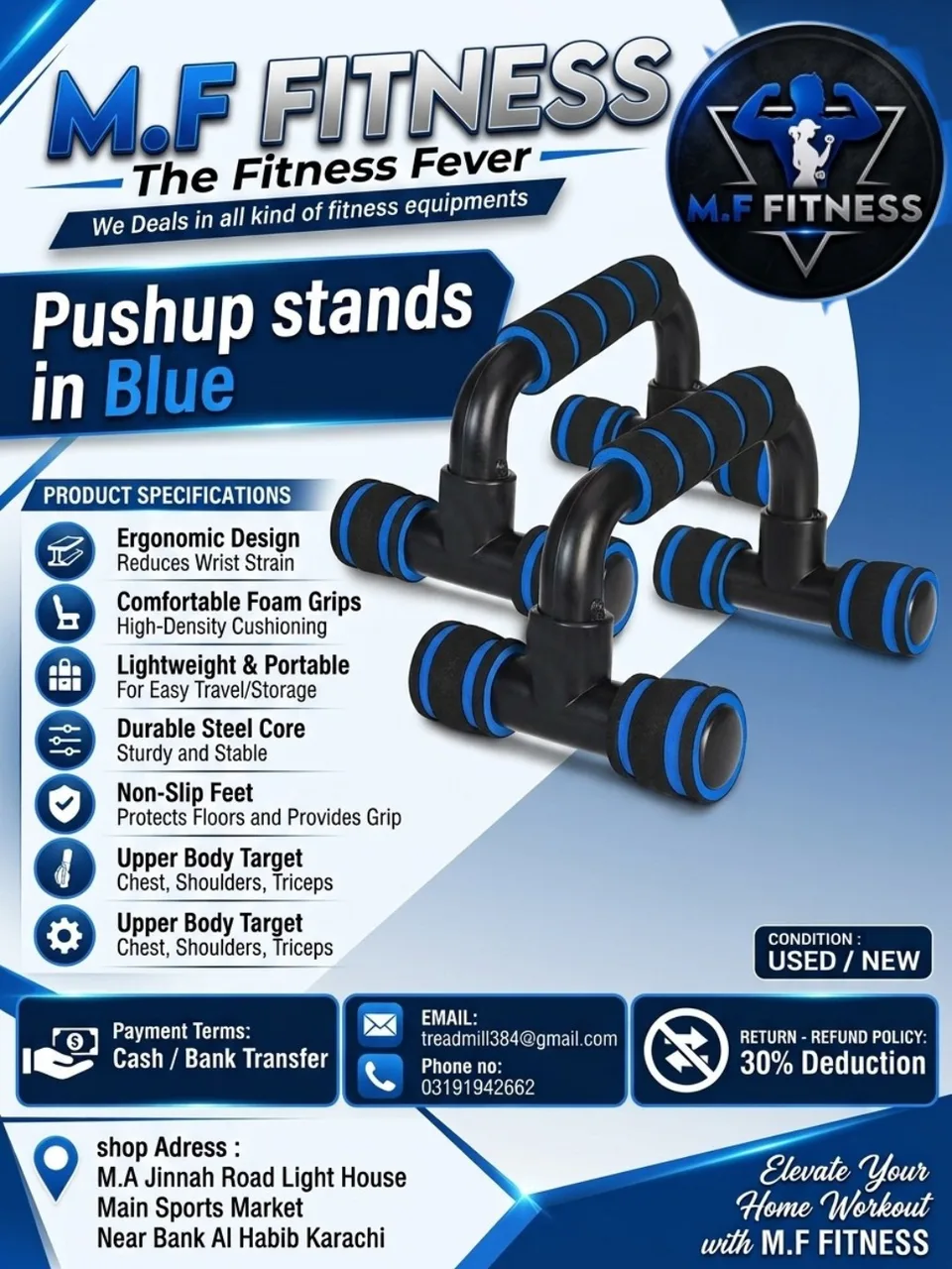 Ergonomic Pushup Stands in Blue - as Push-up Bars