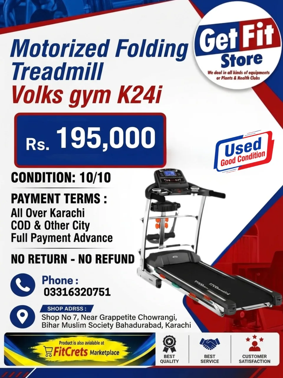 Motorized Folding Treadmill Volks gym K24i