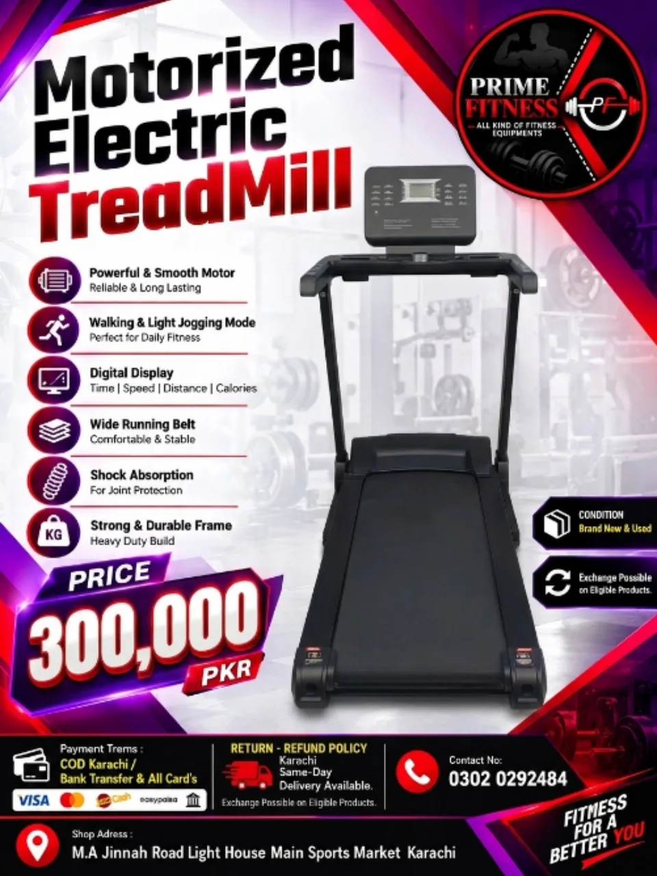 Single Motor Motorized Electric Treadmill