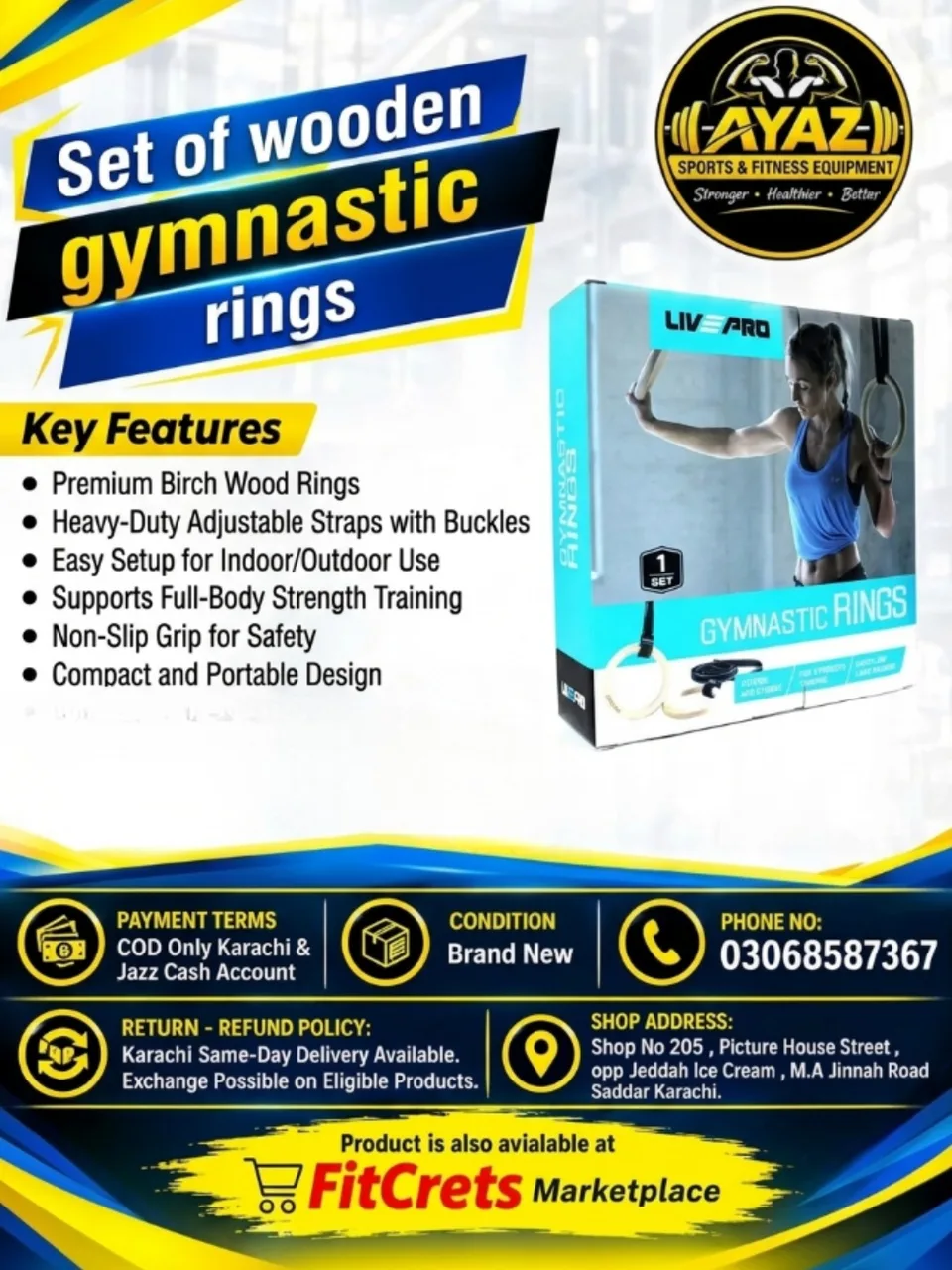 Premium Birch Wood Gymnastic Rings Set with Heavy-Duty Adjustable Straps — photo 1