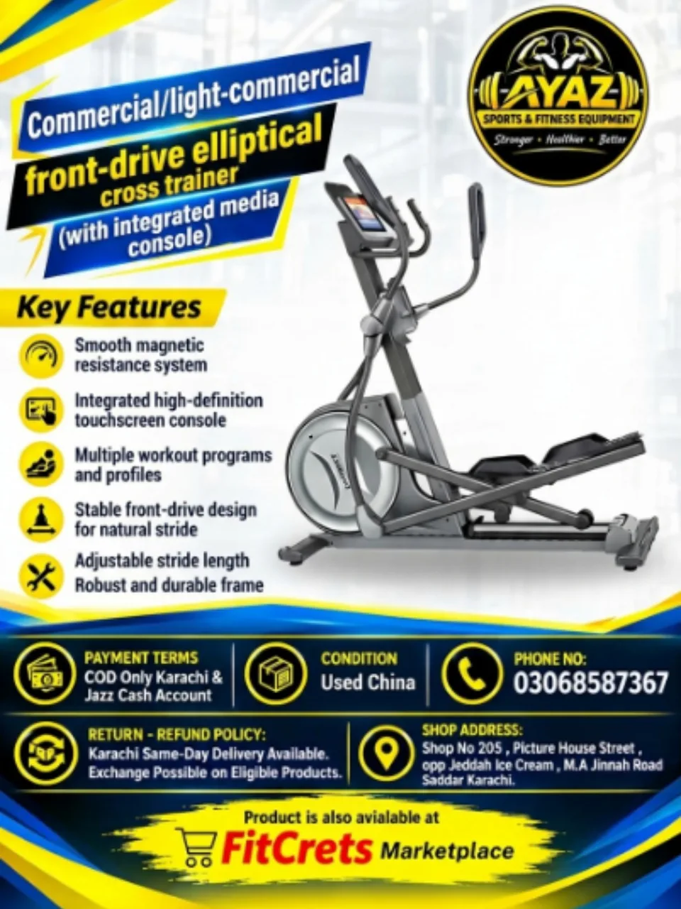 Commercial / Light-Commercial Front-Drive Elliptical Cross Trainer - CHINA
