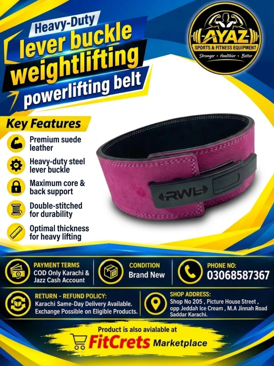 Heavy-Duty Lever Buckle Weightlifting & Powerlifting Belt