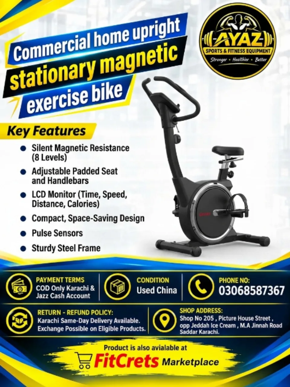 Commercial Home Upright Stationary Magnetic Exercise Bike - CHINA