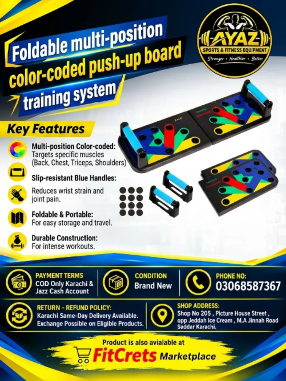 Foldable Multi-Position Color-Coded Push-Up Board Training System