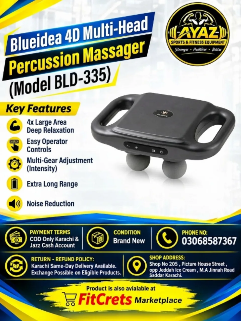  Blueidea 4D Multi-Head Percussion Massager (Model BLD-335)