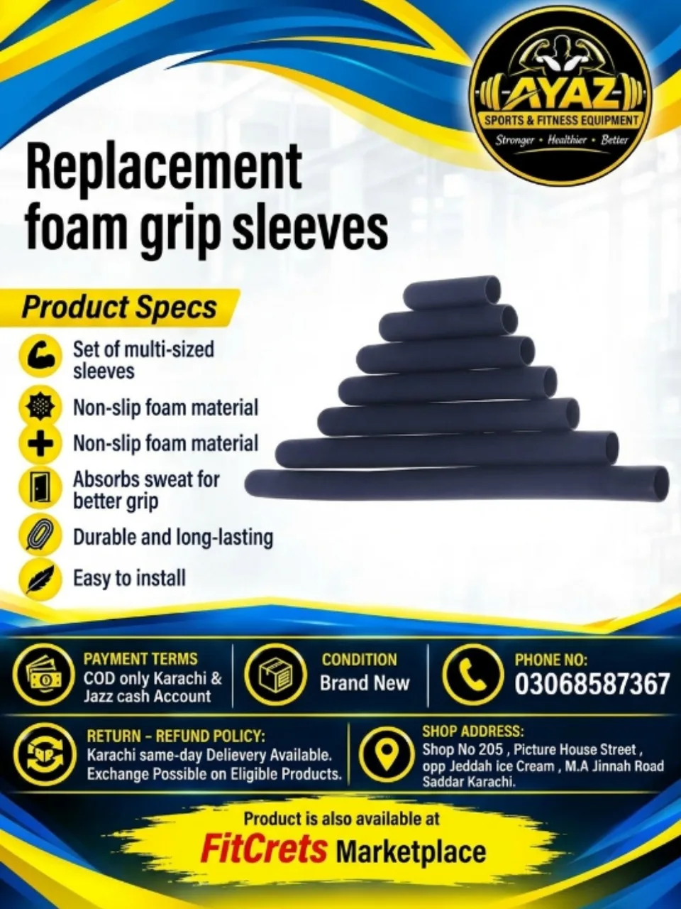 Set of Multi-Sized Replacement Foam Grip Sleeves