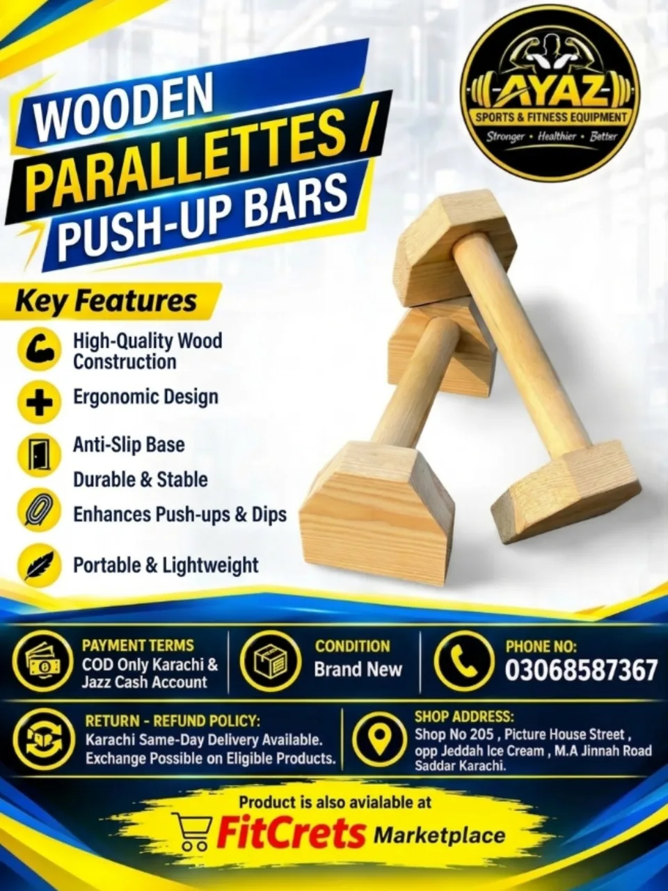 Premium Wooden Parallettes & Calisthenics Push-Up Bars (Pair) — photo 1