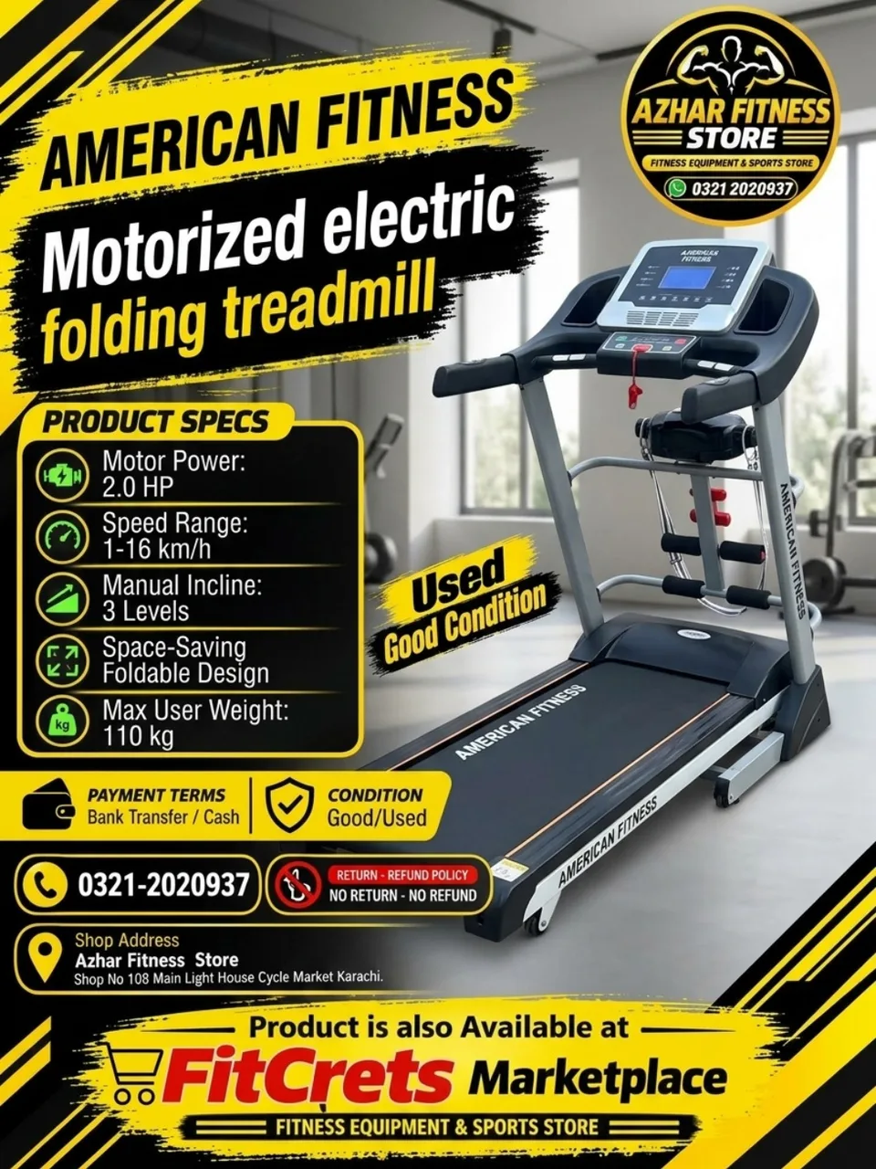American Fitness Motorized Electric Folding Treadmill